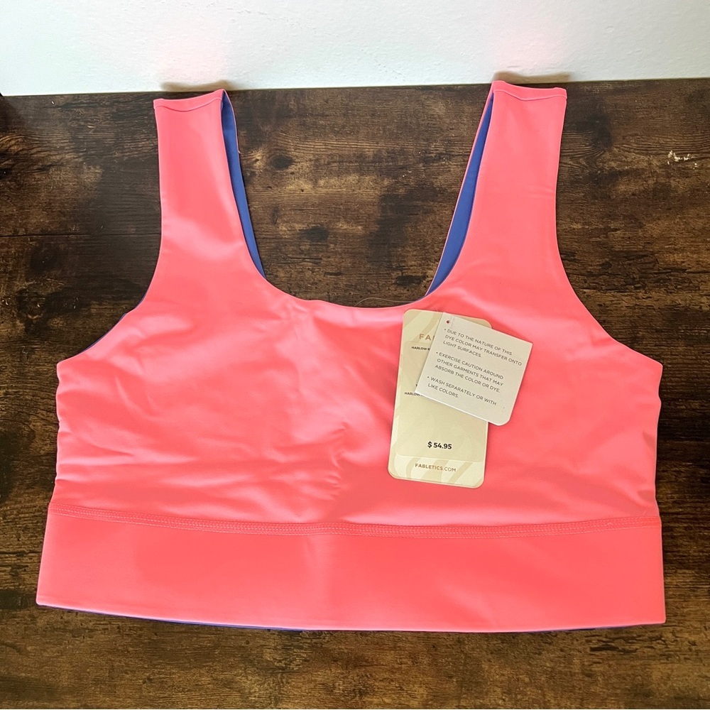 NWT FABLETICS Woman's Pink & Blue Harlow Reversible Midi Sports Bra Size L
